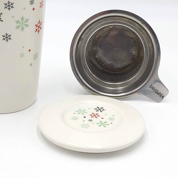 Davids Tea Perfect Mug Snowflakes with Tea Infuser Ceramic Lid Green Inner 12 oz - Picture 4 of 10